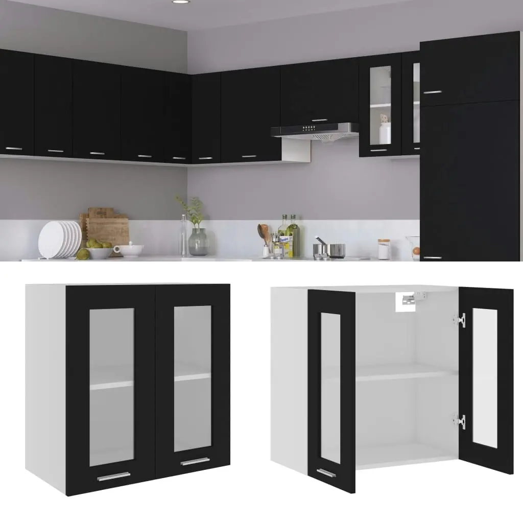 Hanging Glass Cabinet Black  60x31x60 cm Engineered Wood 802522