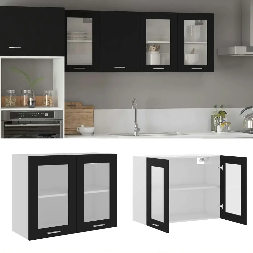 Hanging Glass Cabinet Black 80x31x60 cm Engineered Wood 802530