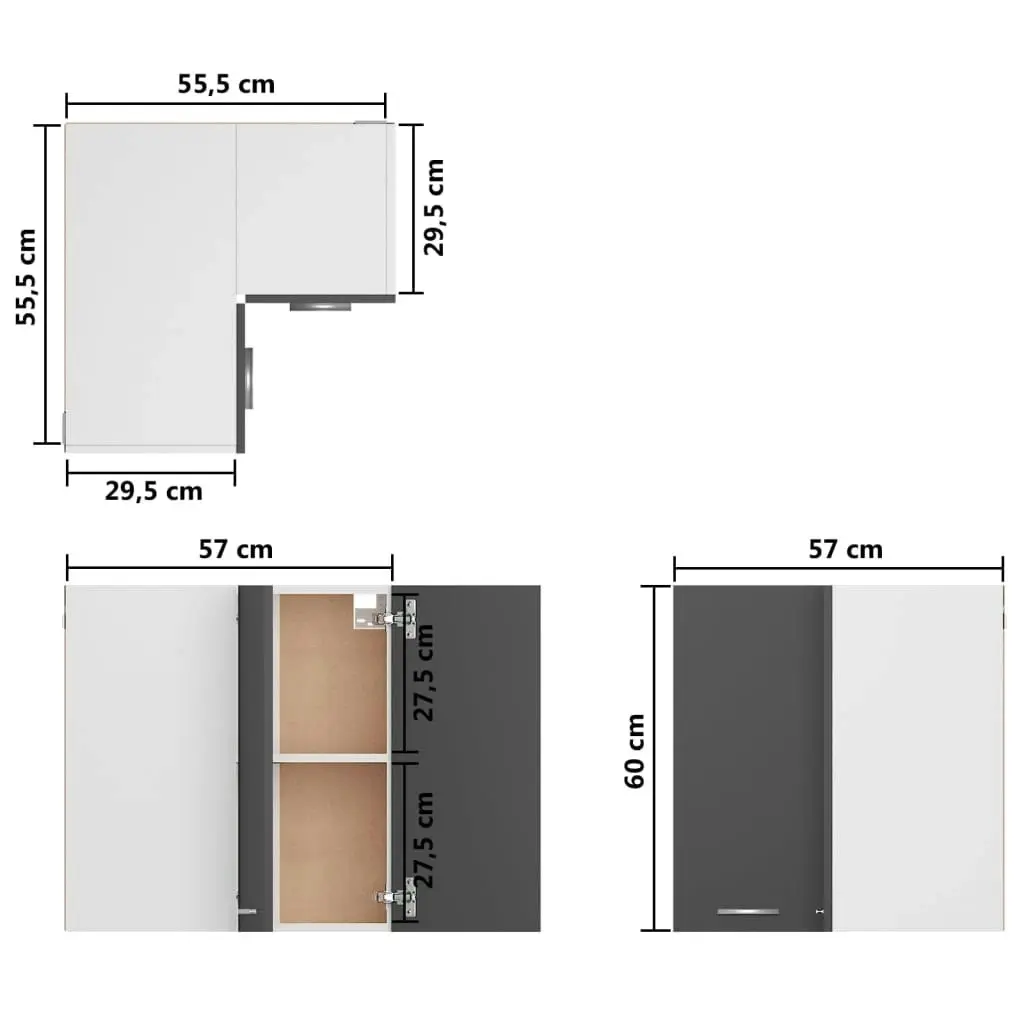 Hanging Corner Cabinet Grey 57x57x60 cm Engineered Wood 806392