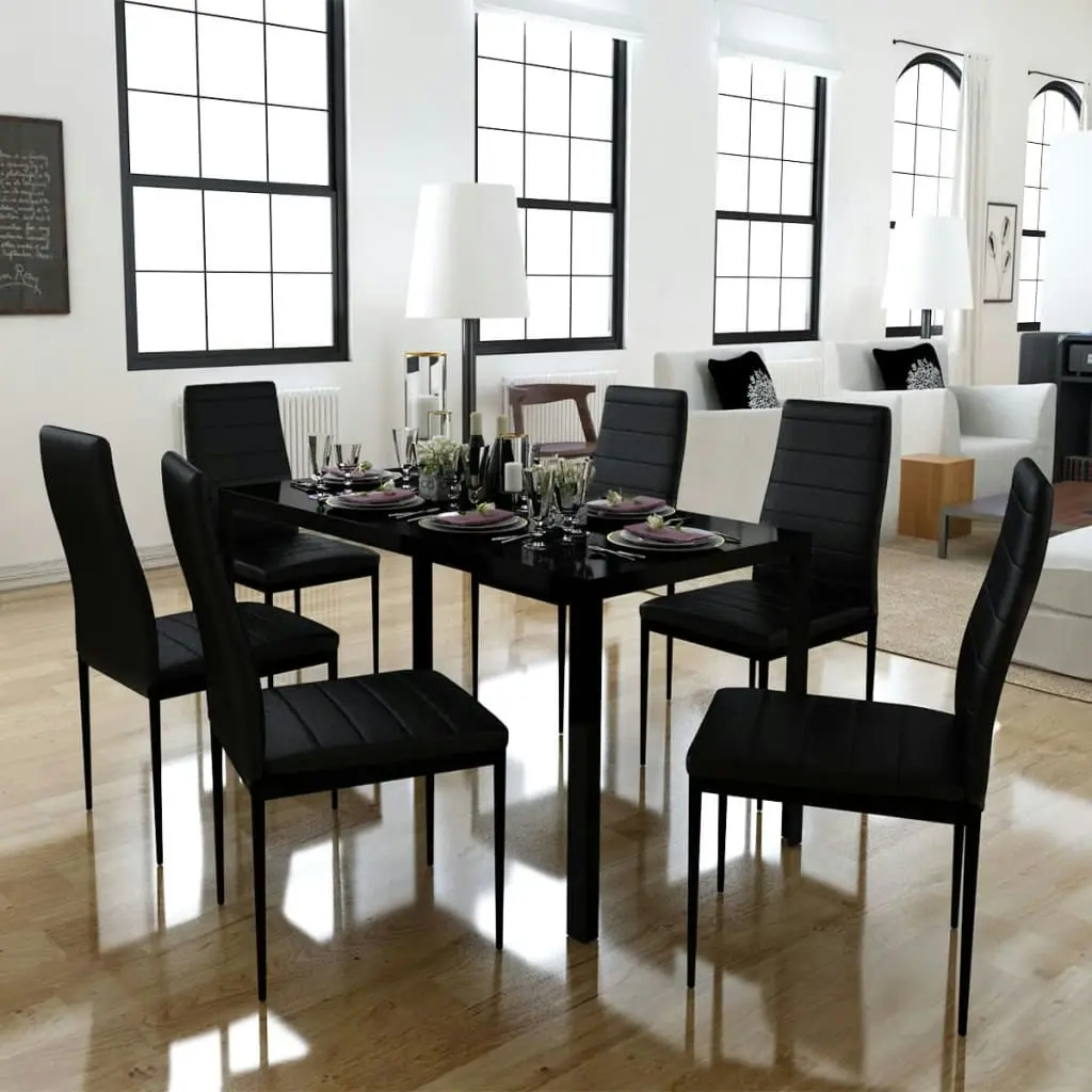 Seven Piece Dining Table Set Black 242987