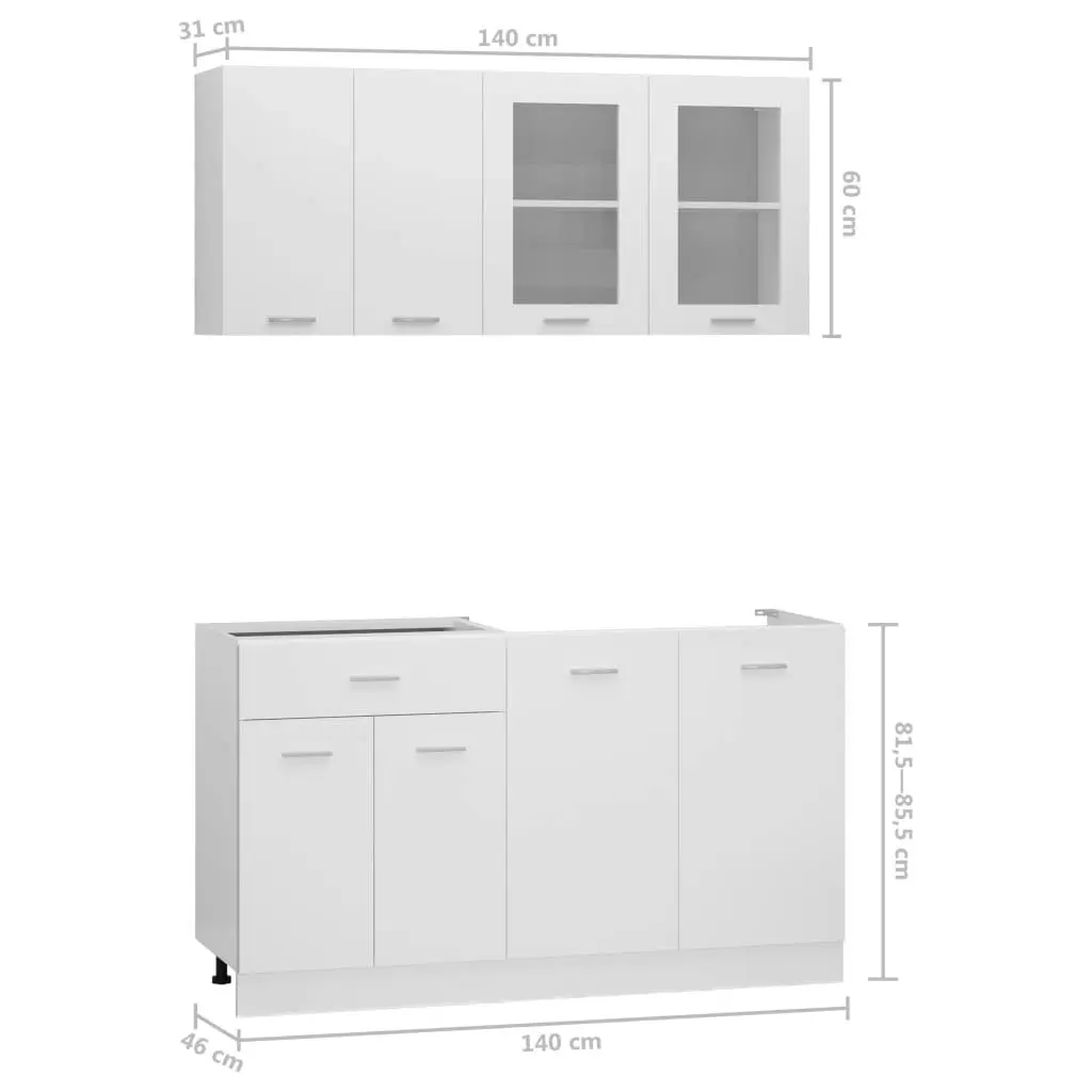 4 Piece Kitchen Cabinet Set White Engineered Wood 3067655