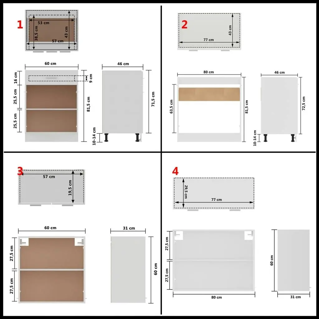 4 Piece Kitchen Cabinet Set White Engineered Wood 3067655