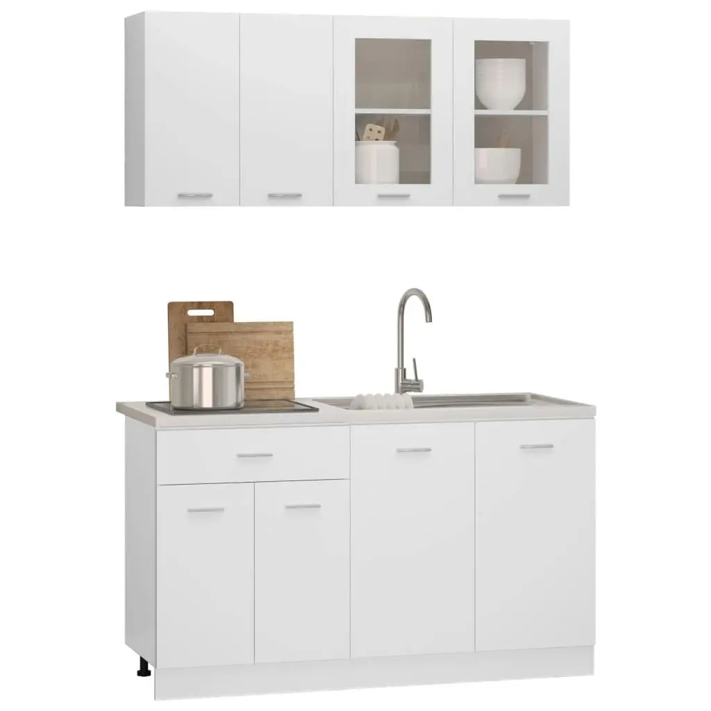 4 Piece Kitchen Cabinet Set White Engineered Wood 3067655