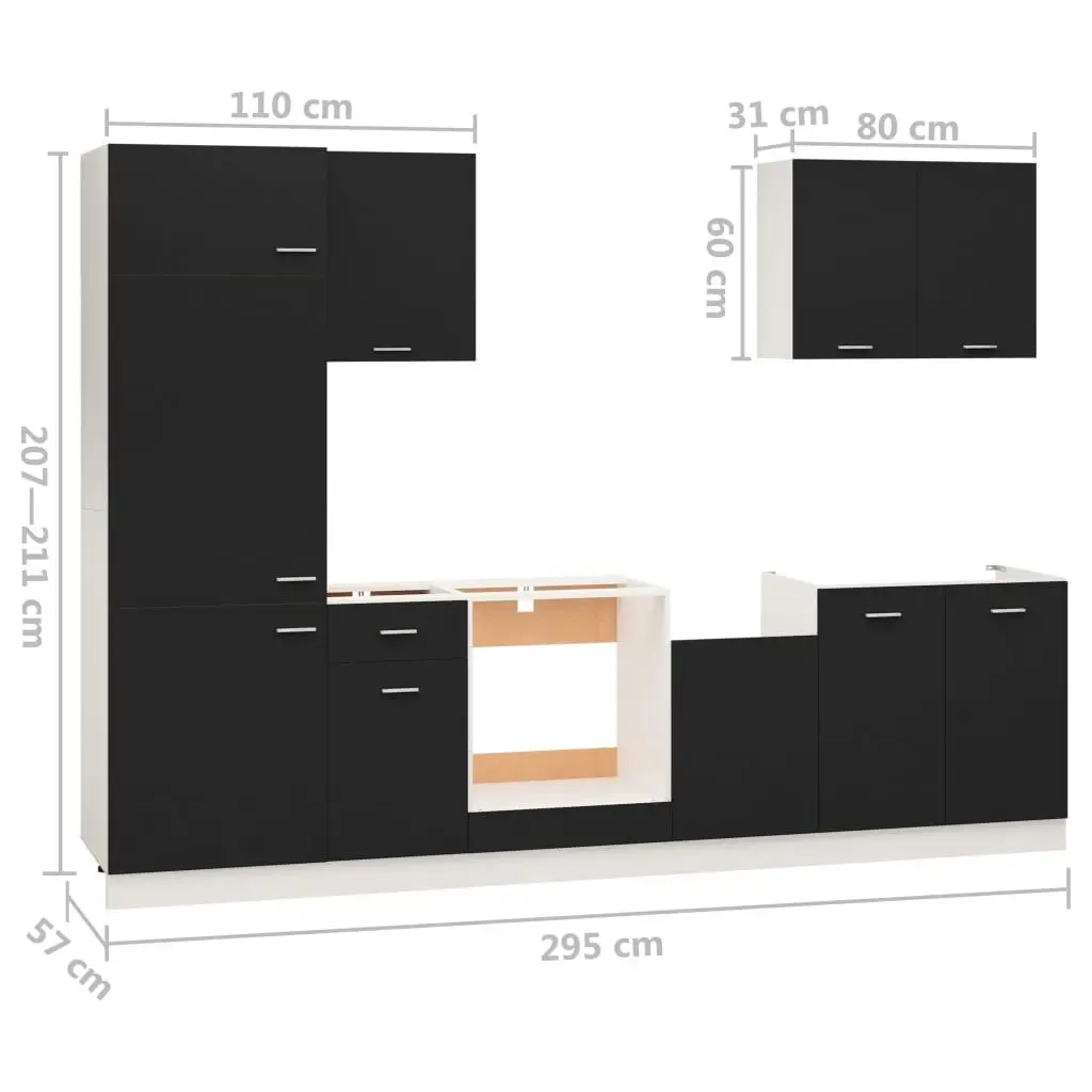 7 Piece Kitchen Cabinet Set Black Engineered Wood 3067632