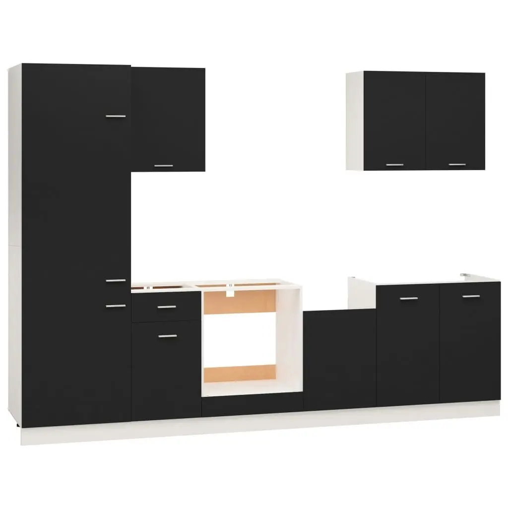 7 Piece Kitchen Cabinet Set Black Engineered Wood 3067632