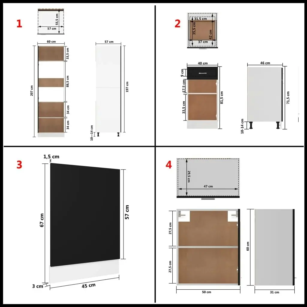 7 Piece Kitchen Cabinet Set Black Engineered Wood 3067632