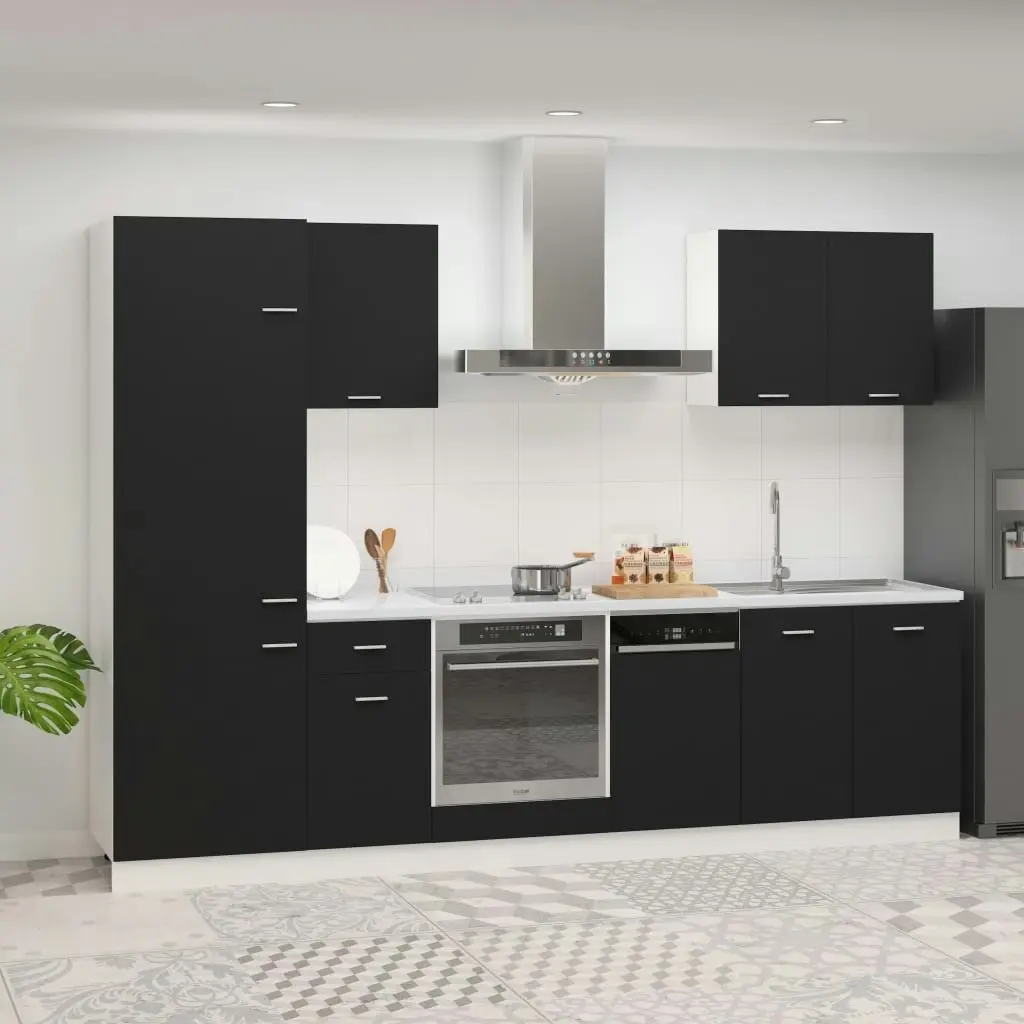 7 Piece Kitchen Cabinet Set Black Engineered Wood 3067632