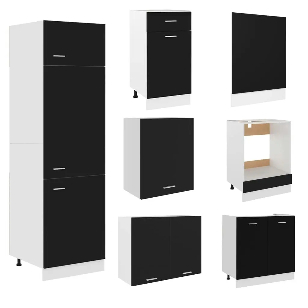 7 Piece Kitchen Cabinet Set Black Engineered Wood 3067632