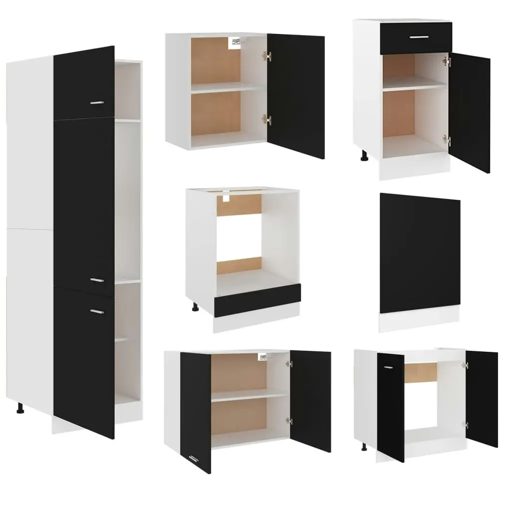 7 Piece Kitchen Cabinet Set Black Engineered Wood 3067632