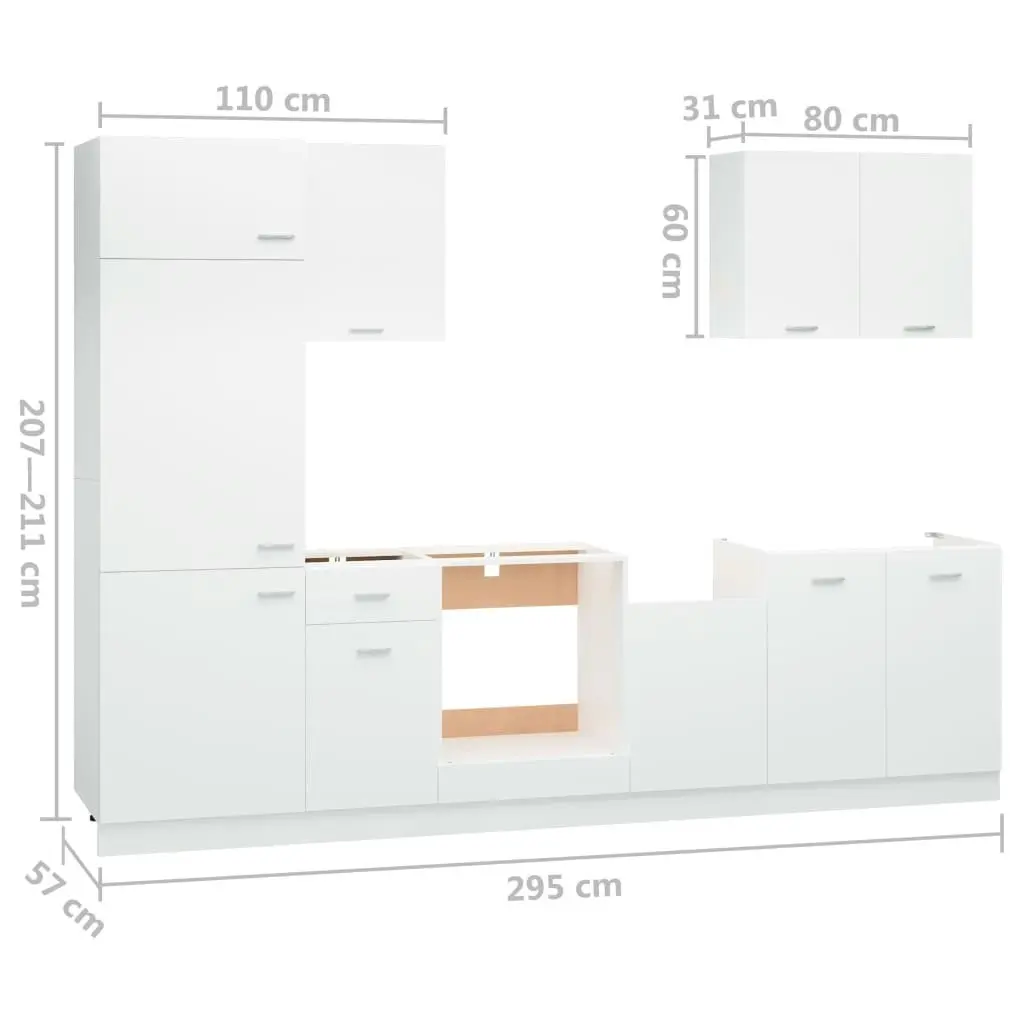 7 Piece Kitchen Cabinet Set White Engineered Wood 3067631