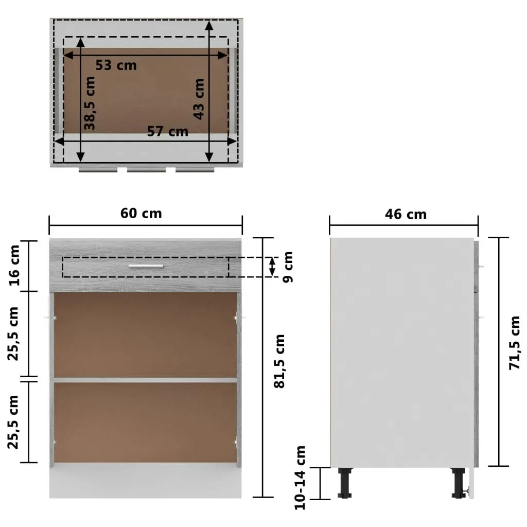 Drawer Bottom Cabinet Grey Sonoma 60x46x81.5 cm Engineered Wood 815577