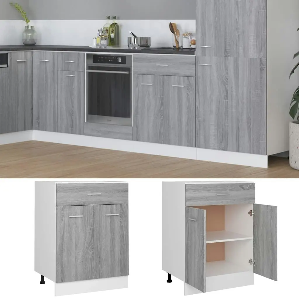 Drawer Bottom Cabinet Grey Sonoma 60x46x81.5 cm Engineered Wood 815577