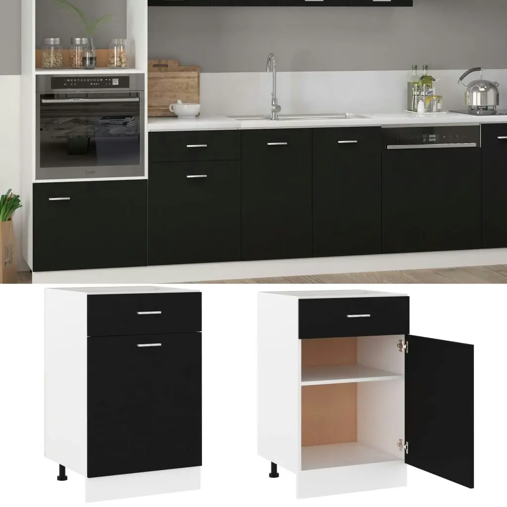 Drawer Bottom Cabinet Black 50x46x81.5 cm Engineered Wood 801221