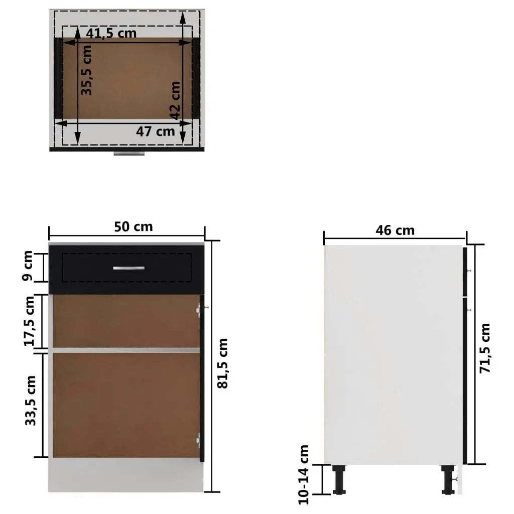 Drawer Bottom Cabinet Black 50x46x81.5 cm Engineered Wood 801221