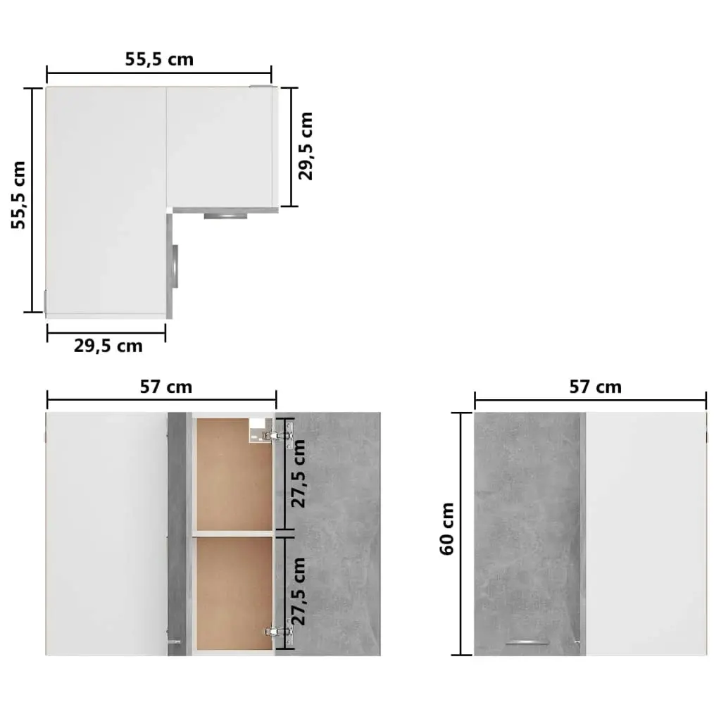 Hanging Corner Cabinet Concrete Grey 57x57x60 cm Engineered Wood 806394