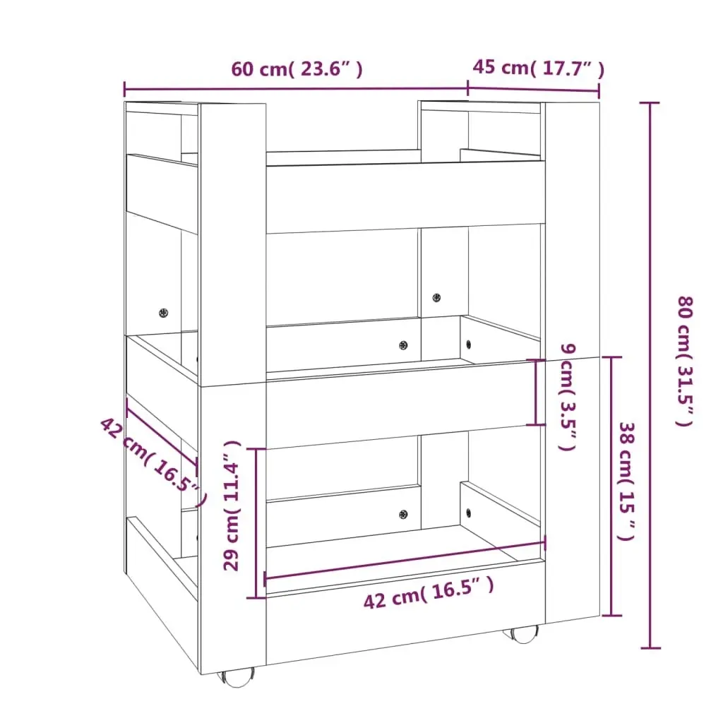 Kitchen Trolley High Gloss White 60x45x80 cm Engineered Wood 816818