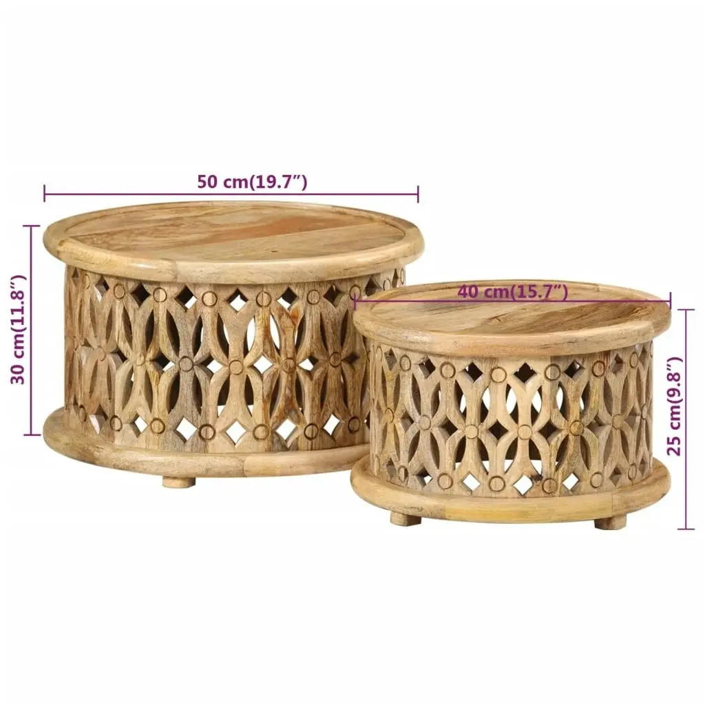 2 Piece Coffee Table Set Solid Wood Mango 351688