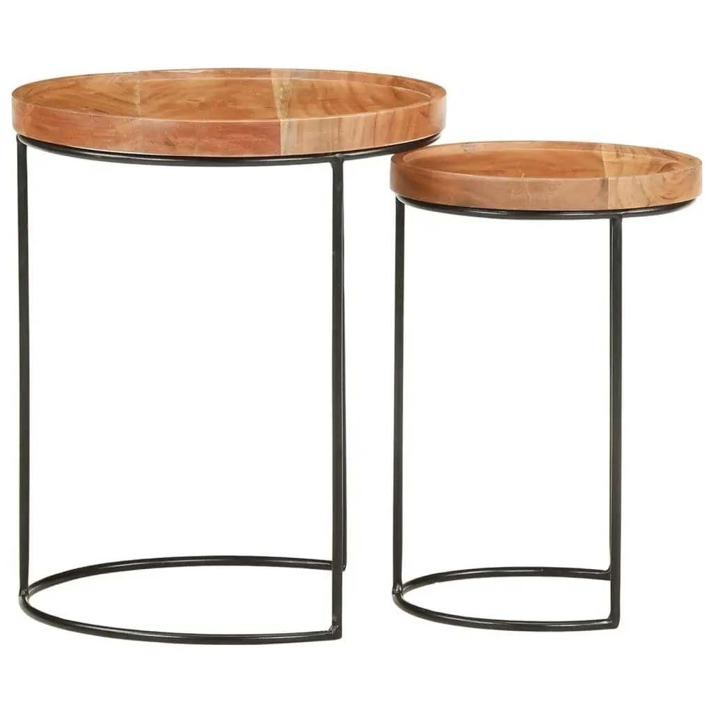 2 Piece Coffee Table Set Solid Acacia Wood and Steel 321706