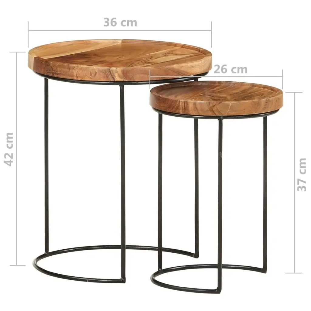 2 Piece Coffee Table Set Solid Acacia Wood and Steel 321706