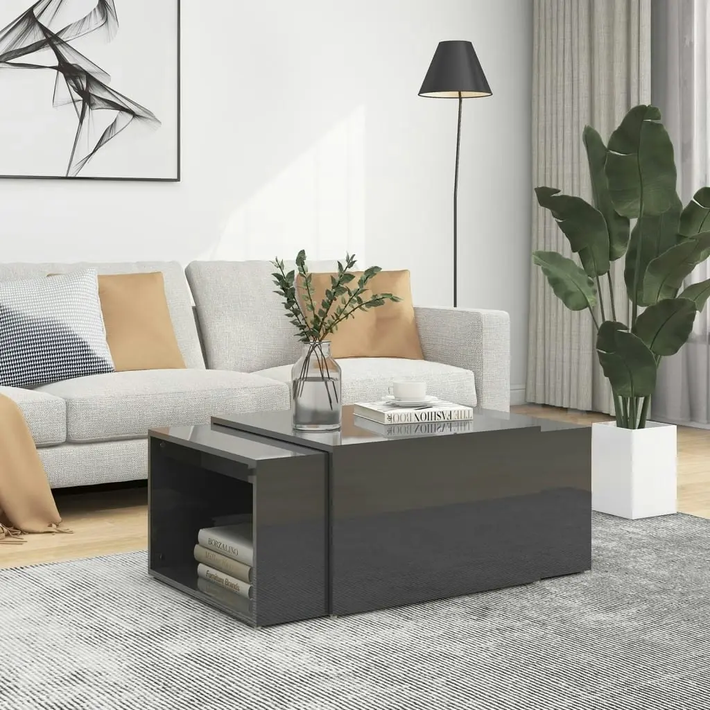 3 Piece Nesting Coffee Table Set High Gloss Grey 60x60x38 cm 806902