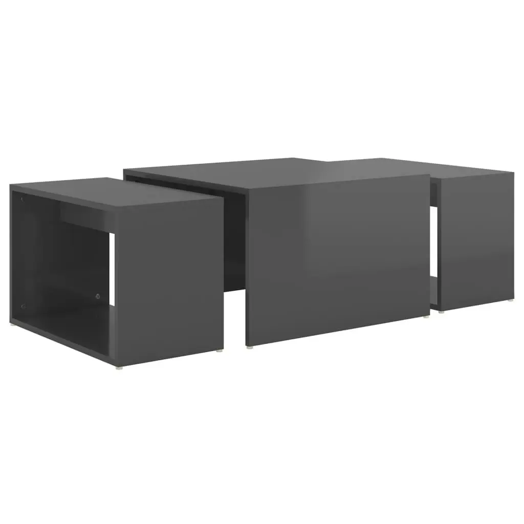 3 Piece Nesting Coffee Table Set High Gloss Grey 60x60x38 cm 806902