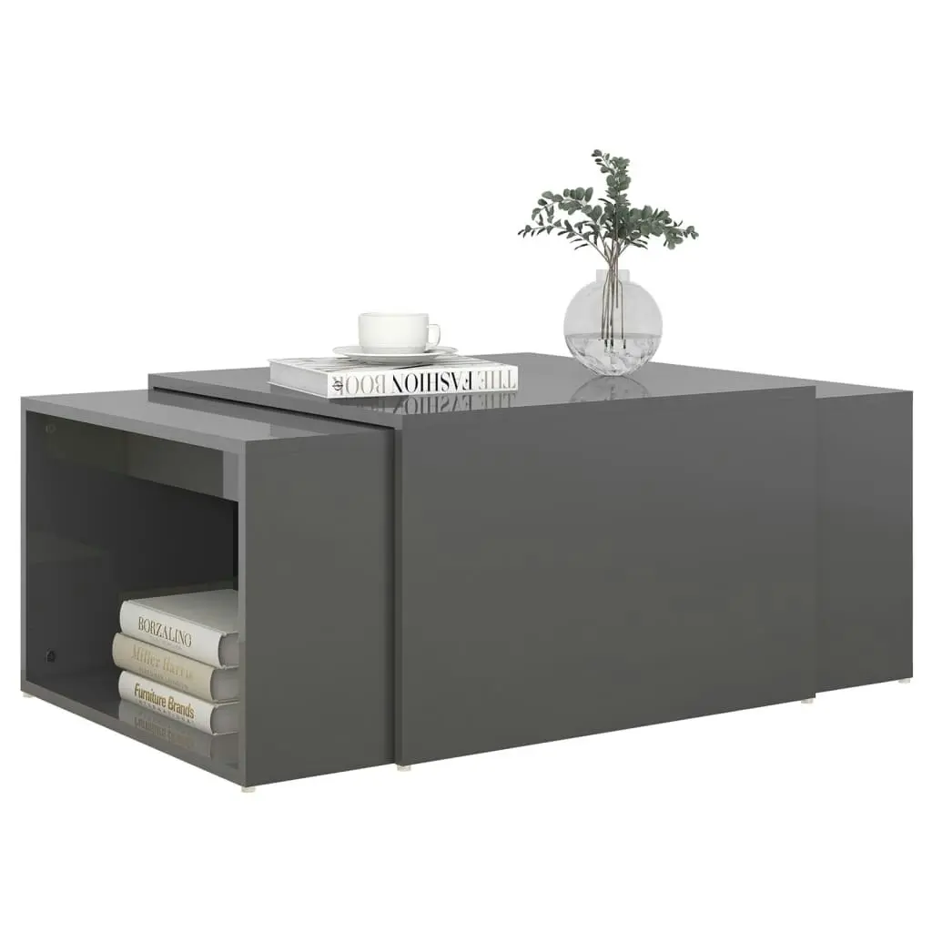 3 Piece Nesting Coffee Table Set High Gloss Grey 60x60x38 cm 806902