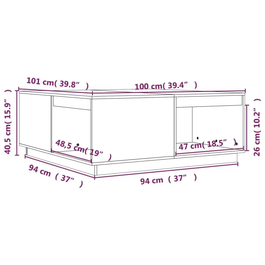 Coffee Table 100x101x40.5 cm Solid Wood Pine 814519