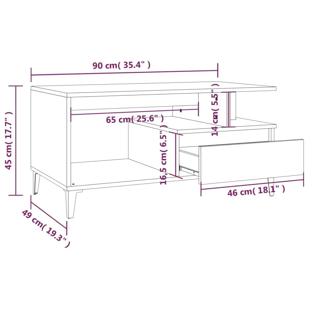 Coffee Table  High Gloss White 90x49x45 cm Engineered Wood 819622