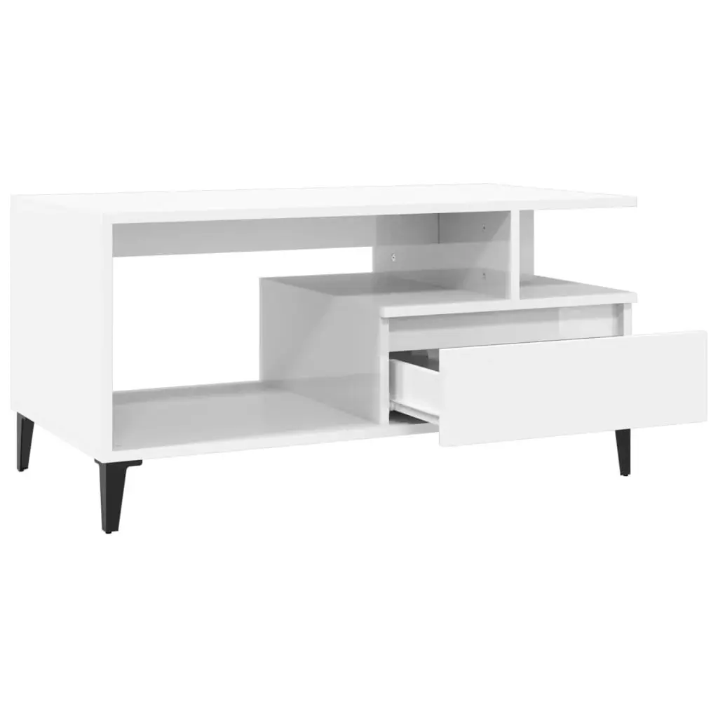 Coffee Table  High Gloss White 90x49x45 cm Engineered Wood 819622