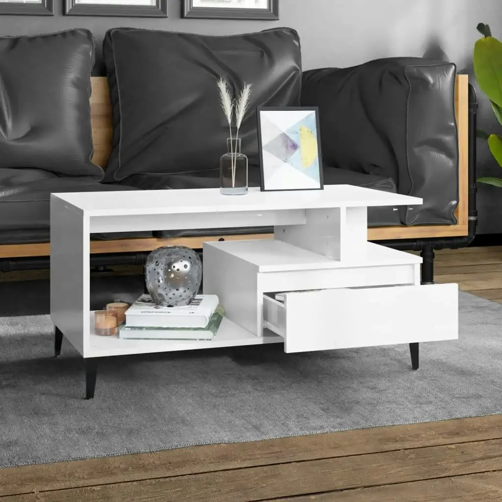 Coffee Table  High Gloss White 90x49x45 cm Engineered Wood 819622