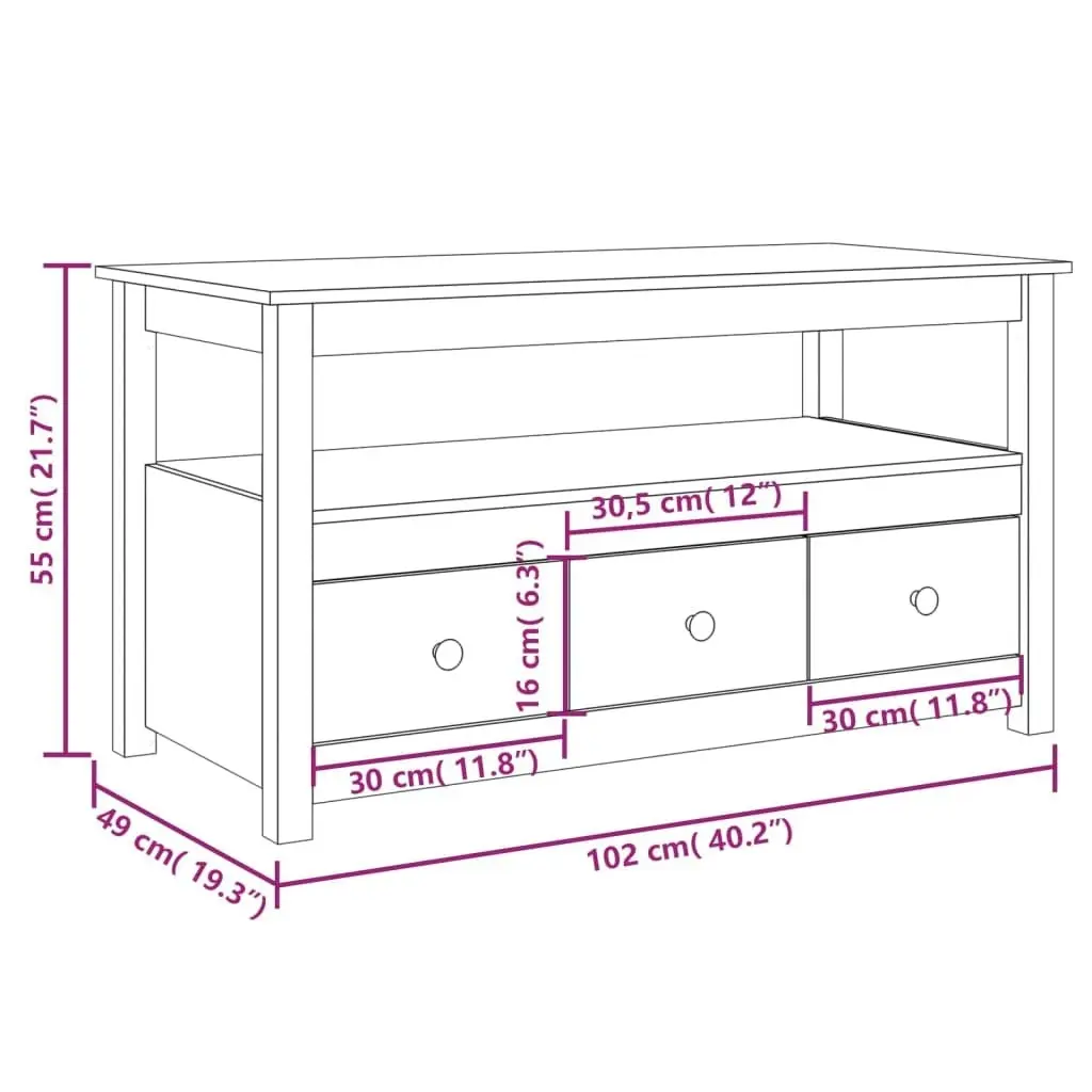 Coffee Table 102x49x55 cm Solid Wood Pine 820931