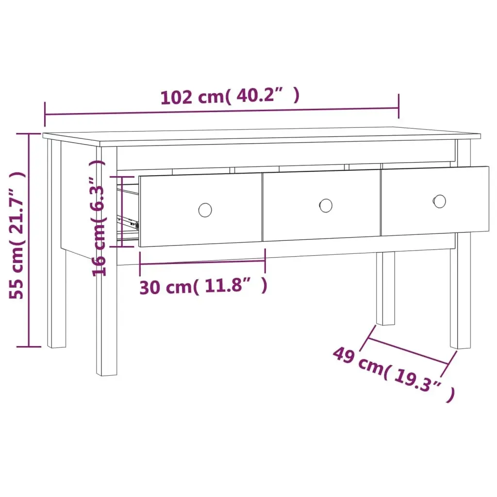 Coffee Table 102x49x55 cm Solid Wood Pine 820941