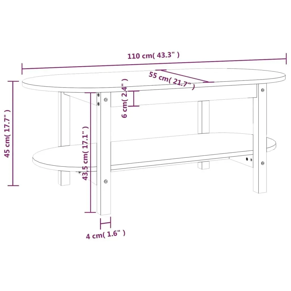 Coffee Table 110x55x45 cm Solid Wood Pine 822287