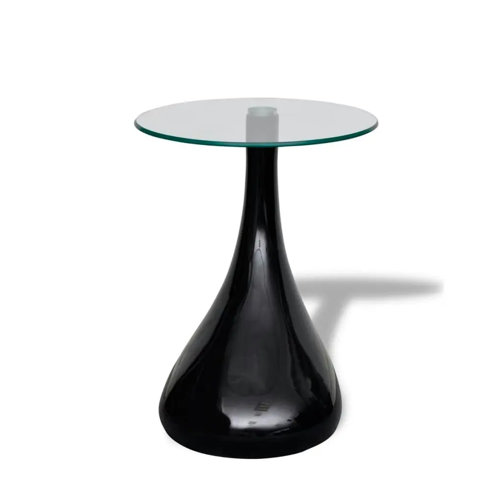 Coffee Table 2 pcs with Round Glass Top High Gloss Black 240323