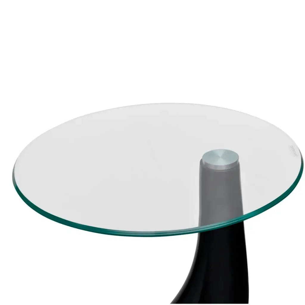 Coffee Table 2 pcs with Round Glass Top High Gloss Black 240323