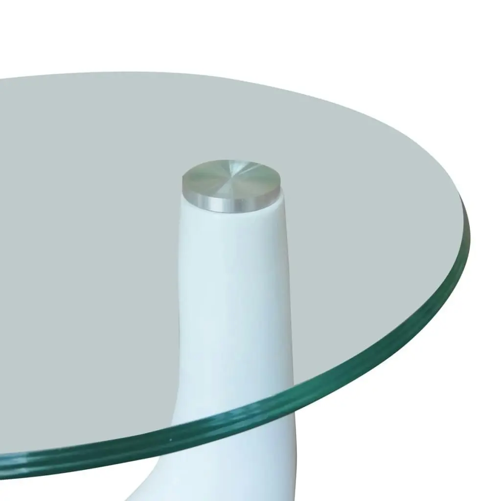 Coffee Table 2 pcs with Round Glass Top High Gloss White 240322