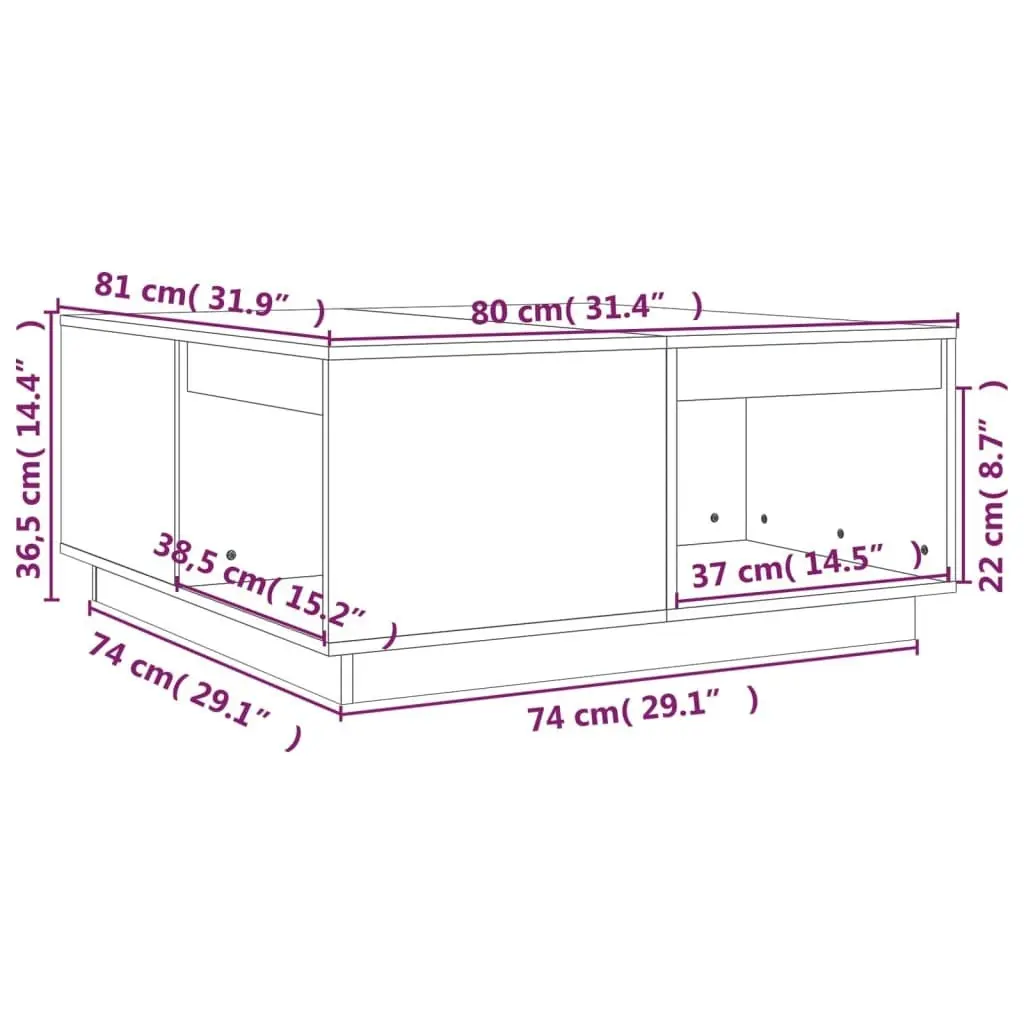 Coffee Table 80x81x36.5 cm Solid Wood Pine 814524