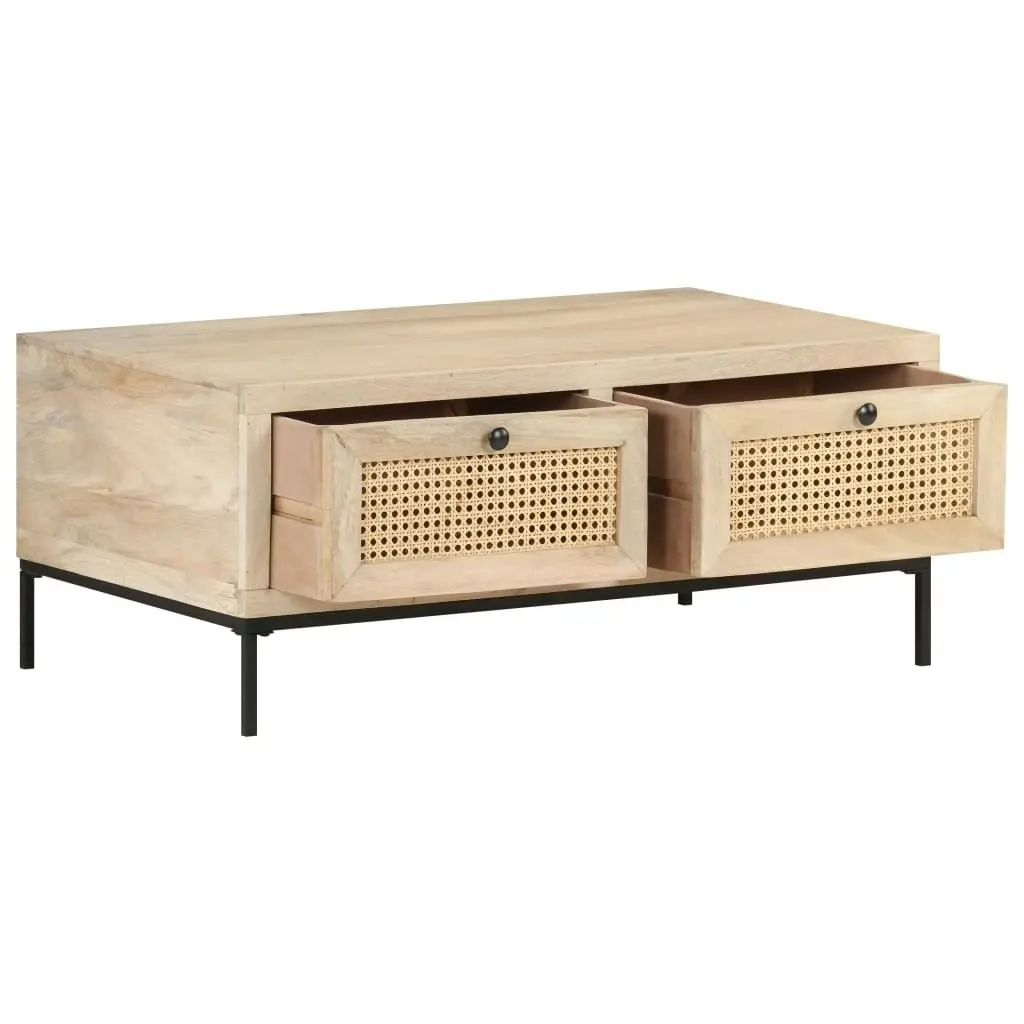 Coffee Table 90x50x37 cm Solid Mango Wood and Natural Cane 323511