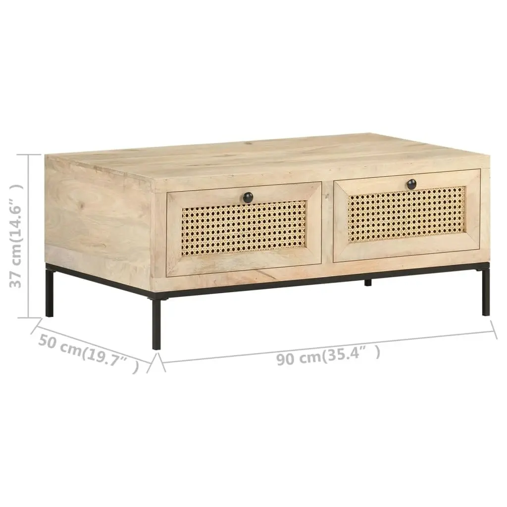 Coffee Table 90x50x37 cm Solid Mango Wood and Natural Cane 323511