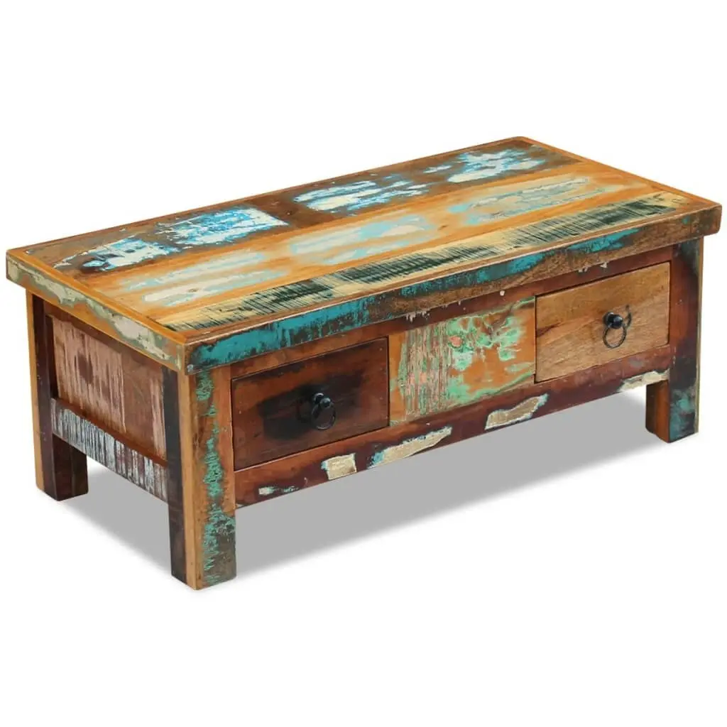 Coffee Table Drawers Solid Reclaimed Wood 90x45x35 cm 243321