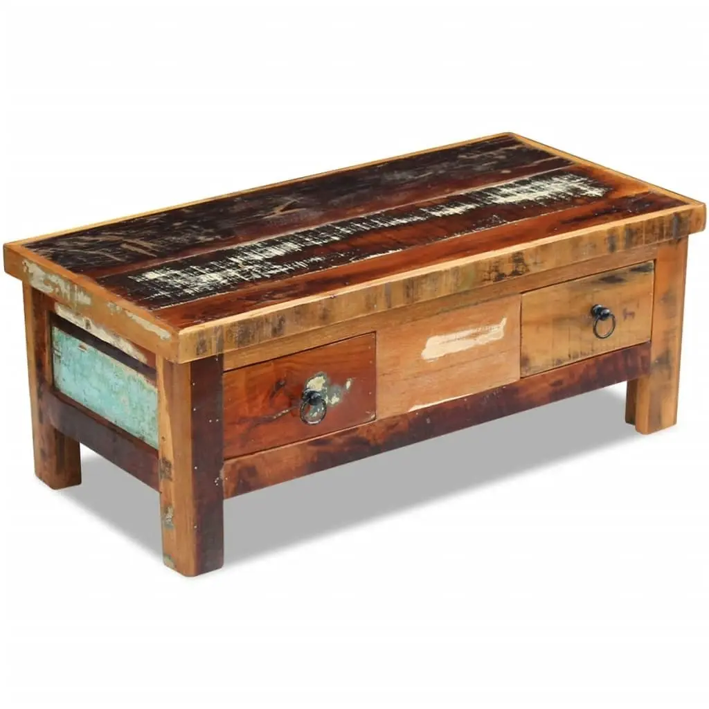 Coffee Table Drawers Solid Reclaimed Wood 90x45x35 cm 243321