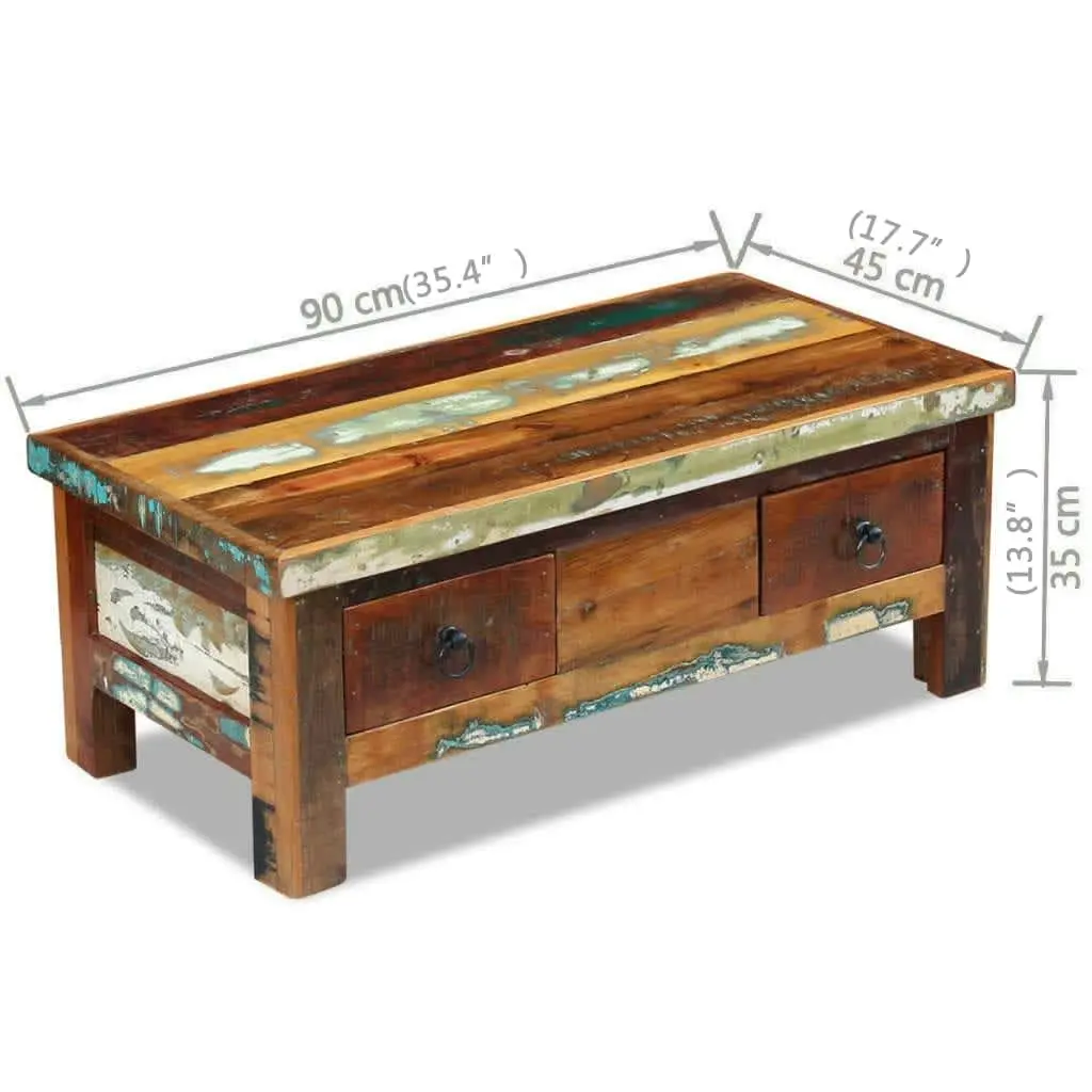 Coffee Table Drawers Solid Reclaimed Wood 90x45x35 cm 243321