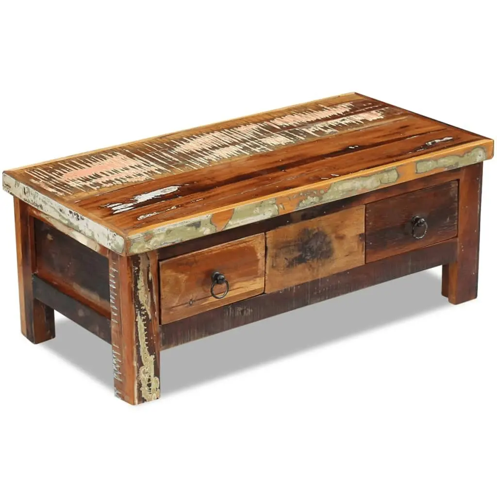 Coffee Table Drawers Solid Reclaimed Wood 90x45x35 cm 243321