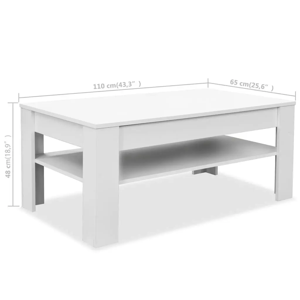 Coffee Table Engineered Wood 110x65x48 cm White 244859