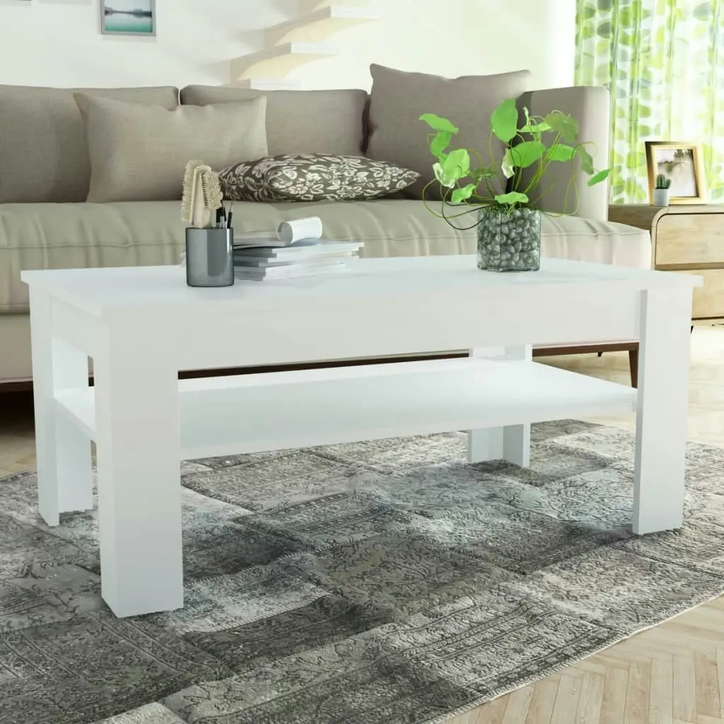 Coffee Table Engineered Wood 110x65x48 cm White 244859