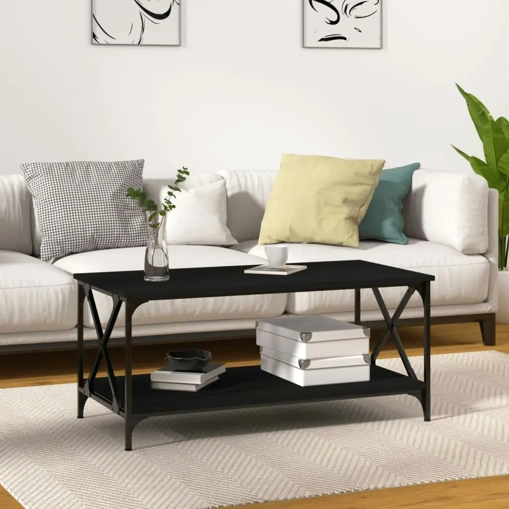 Coffee Table Black 100x50x45 cm Engineered Wood and Iron 823307