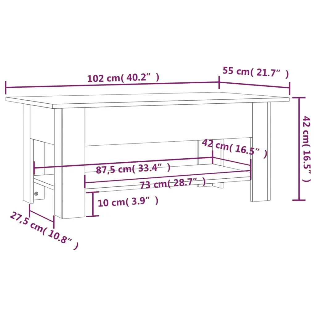 Coffee Table Black 102x55x42 cm Engineered Wood 810254