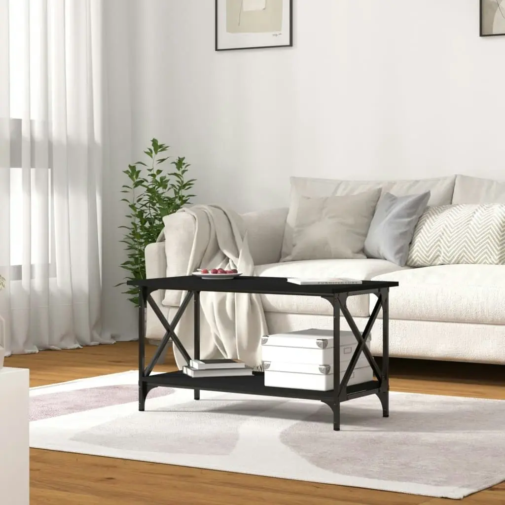 Coffee Table Black 80x45x45 cm Engineered Wood and Iron 823322