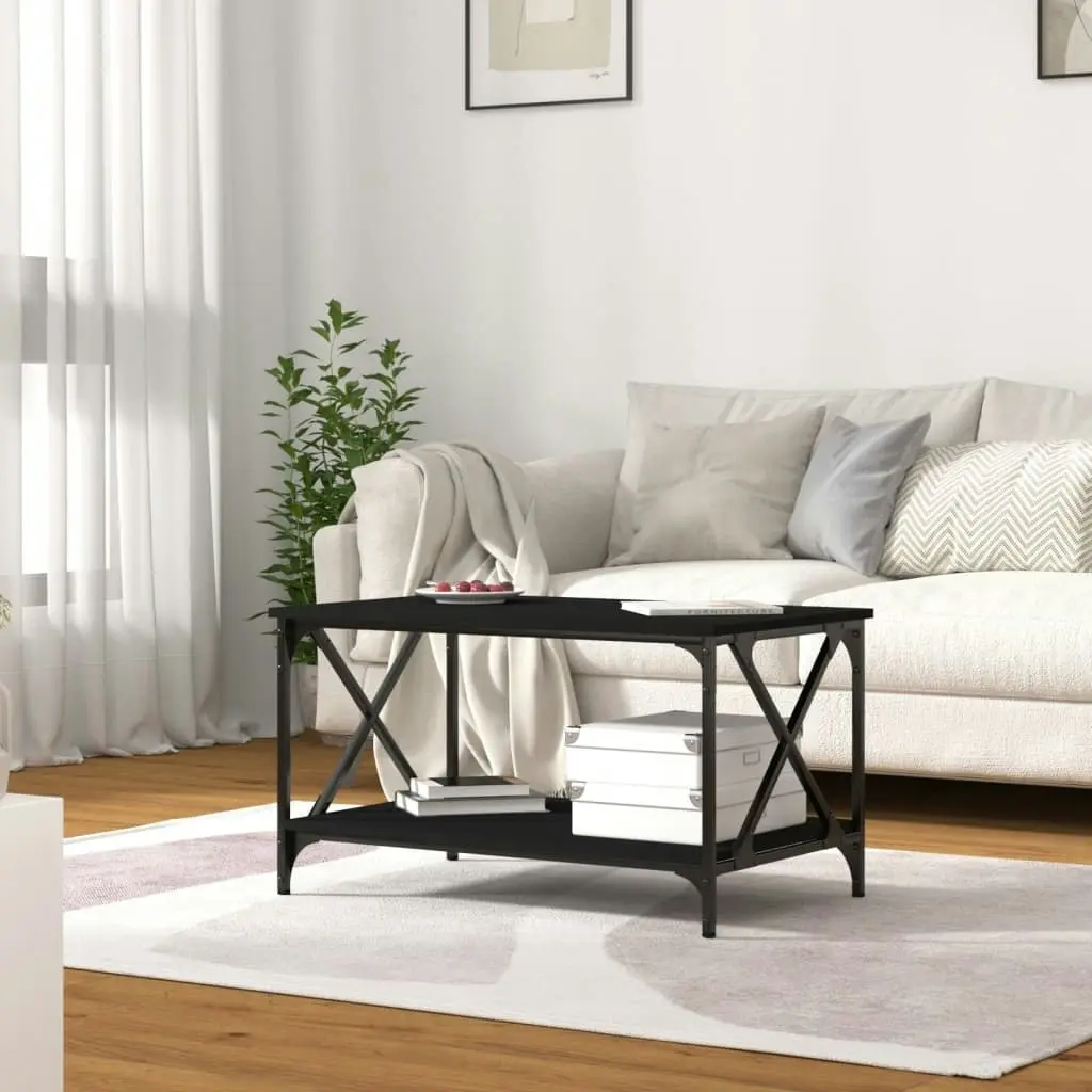 Coffee Table Black 80x50x45 cm Engineered Wood and Iron 823317