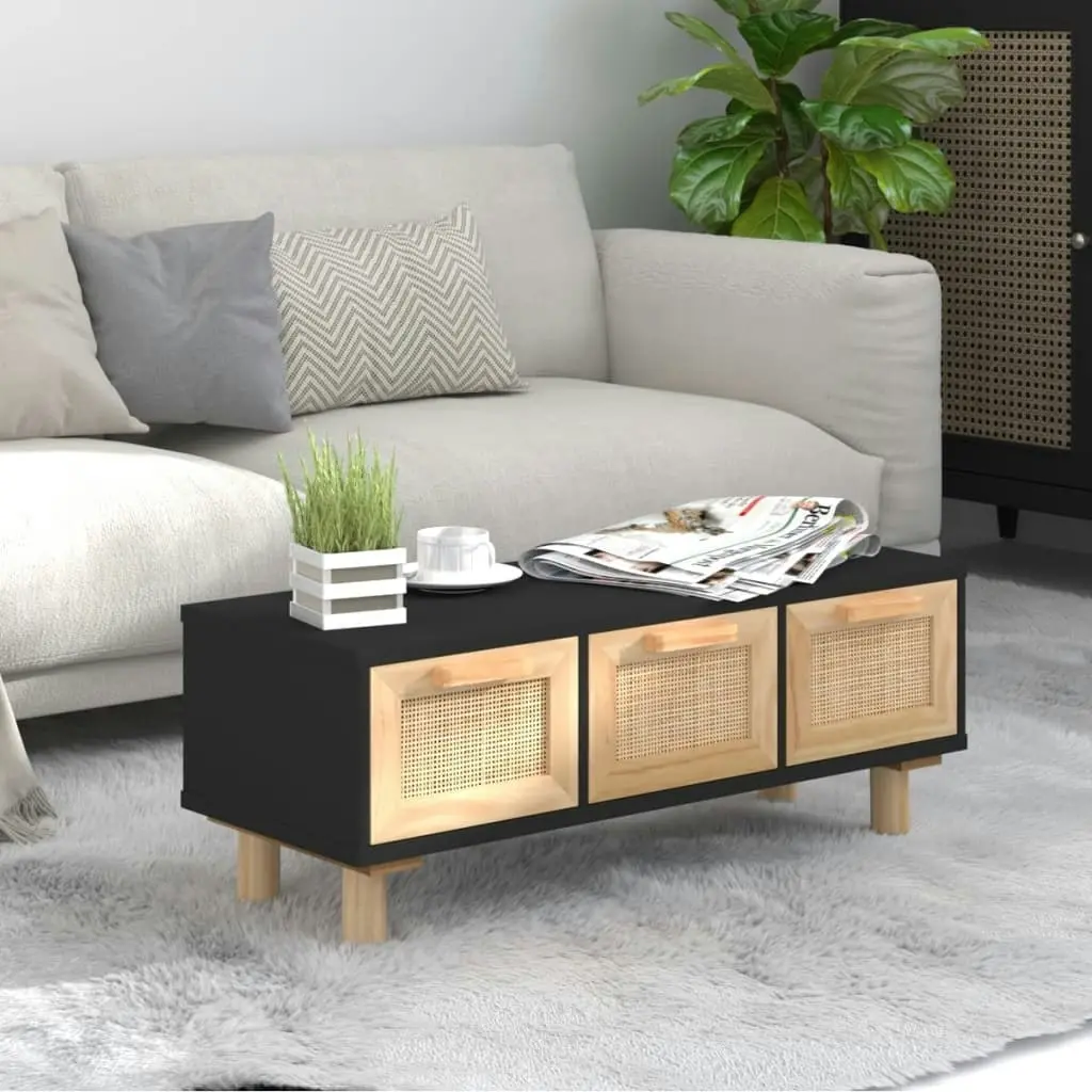 Coffee Table Black 80x40x30 cm Engineered Wood&Solid Wood Pine 345619